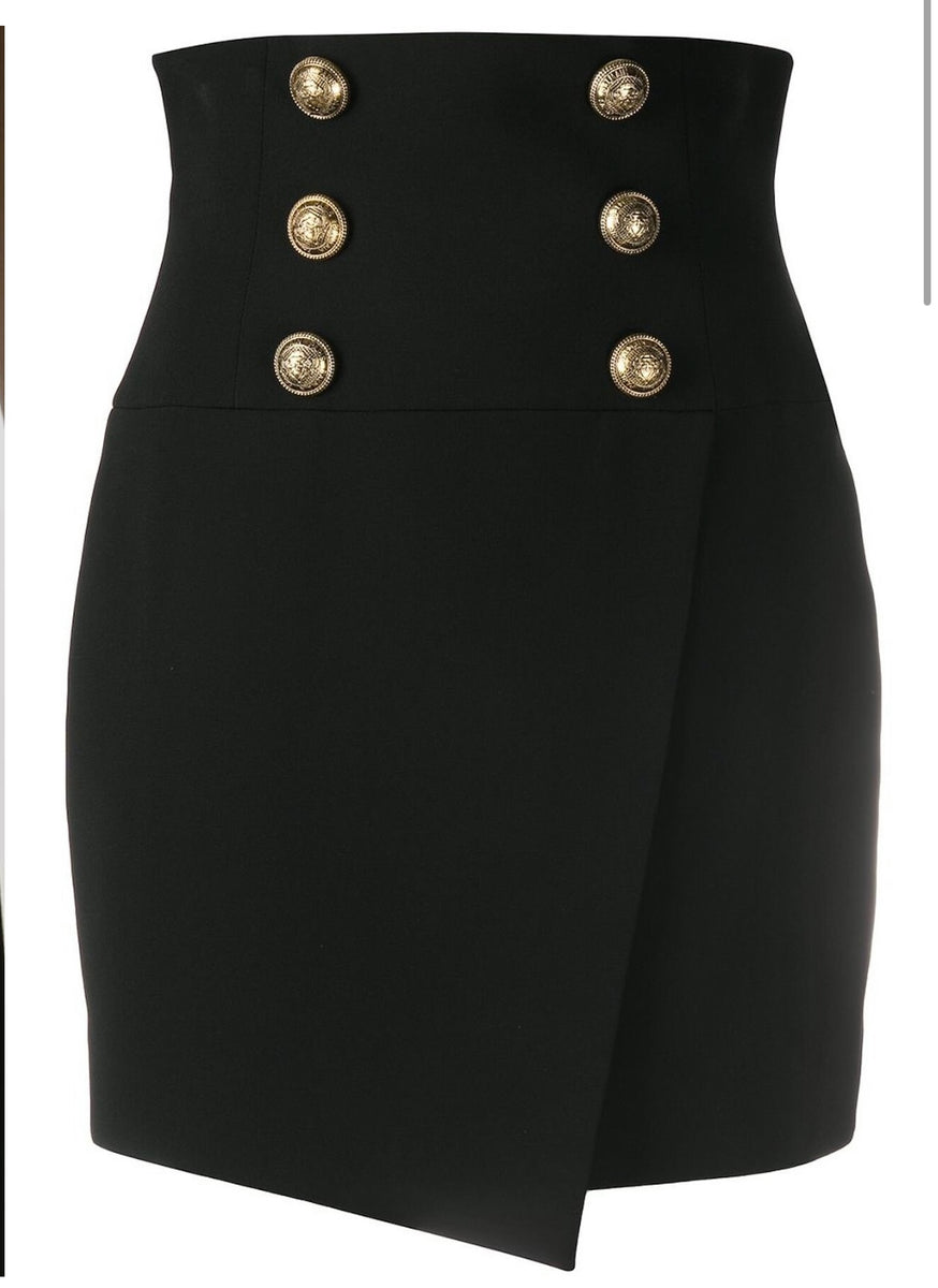 【関税＆送料込み】Balmain High Waist Buttoned Mini Skirt Balmain Short High Waisted Buttoned Wrap Skirt – LuxeCloset.org