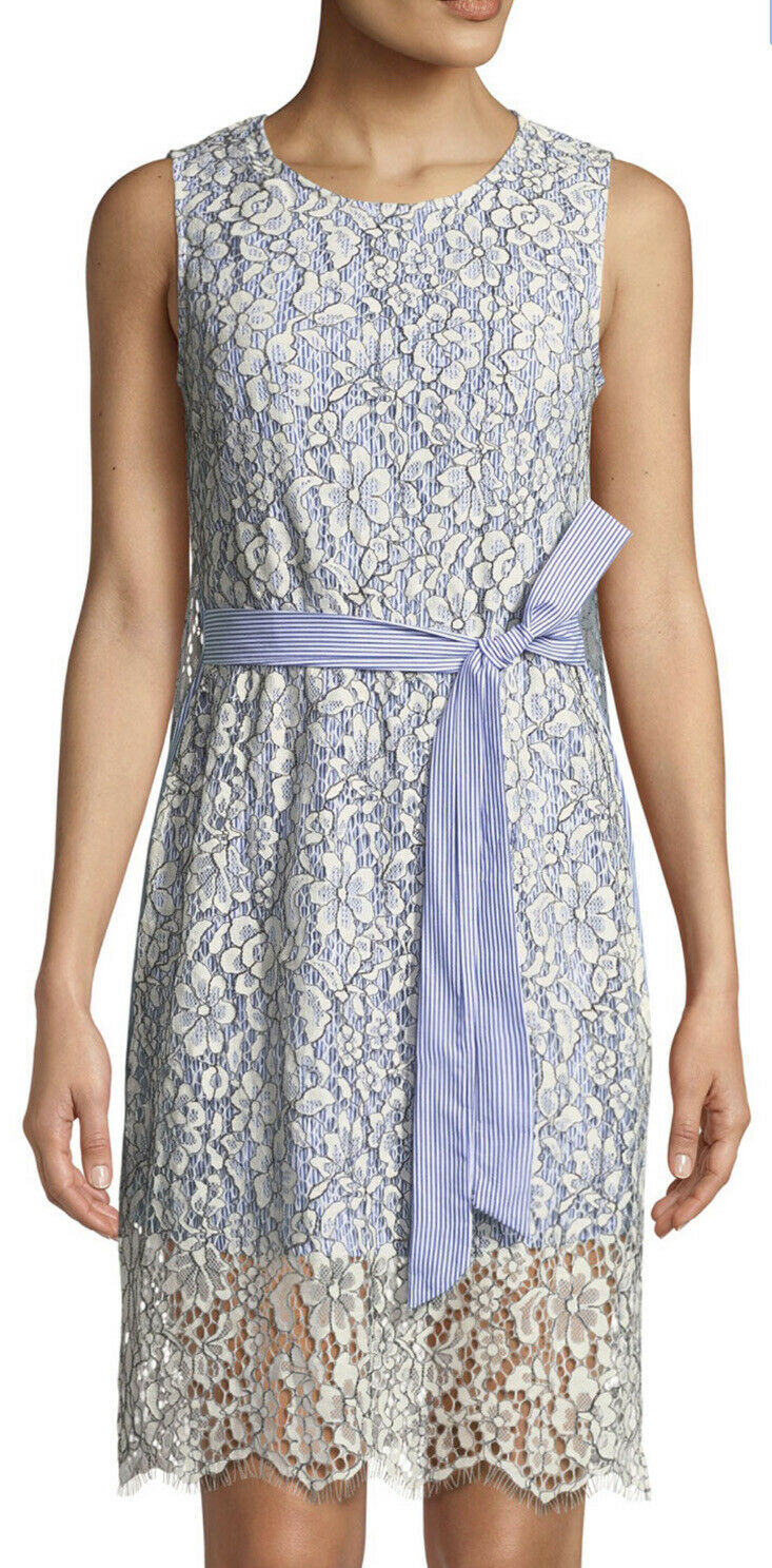 Free Generation Lace-Overlay Striped Tie Dress