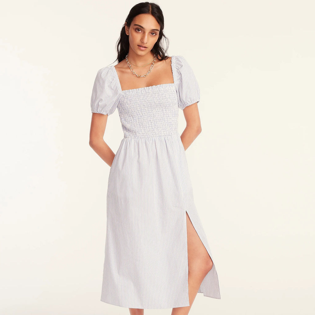 J.Crew Short Sleeve Smocked Dress in Stripe