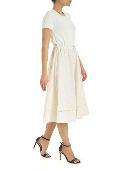 Moncler Pierced Logo Short Sleeve Drawstring Midi Dress Logo Trim