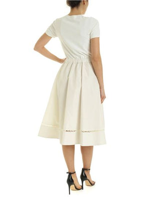 Moncler Pierced Logo Short Sleeve Drawstring Midi Dress Logo Trim