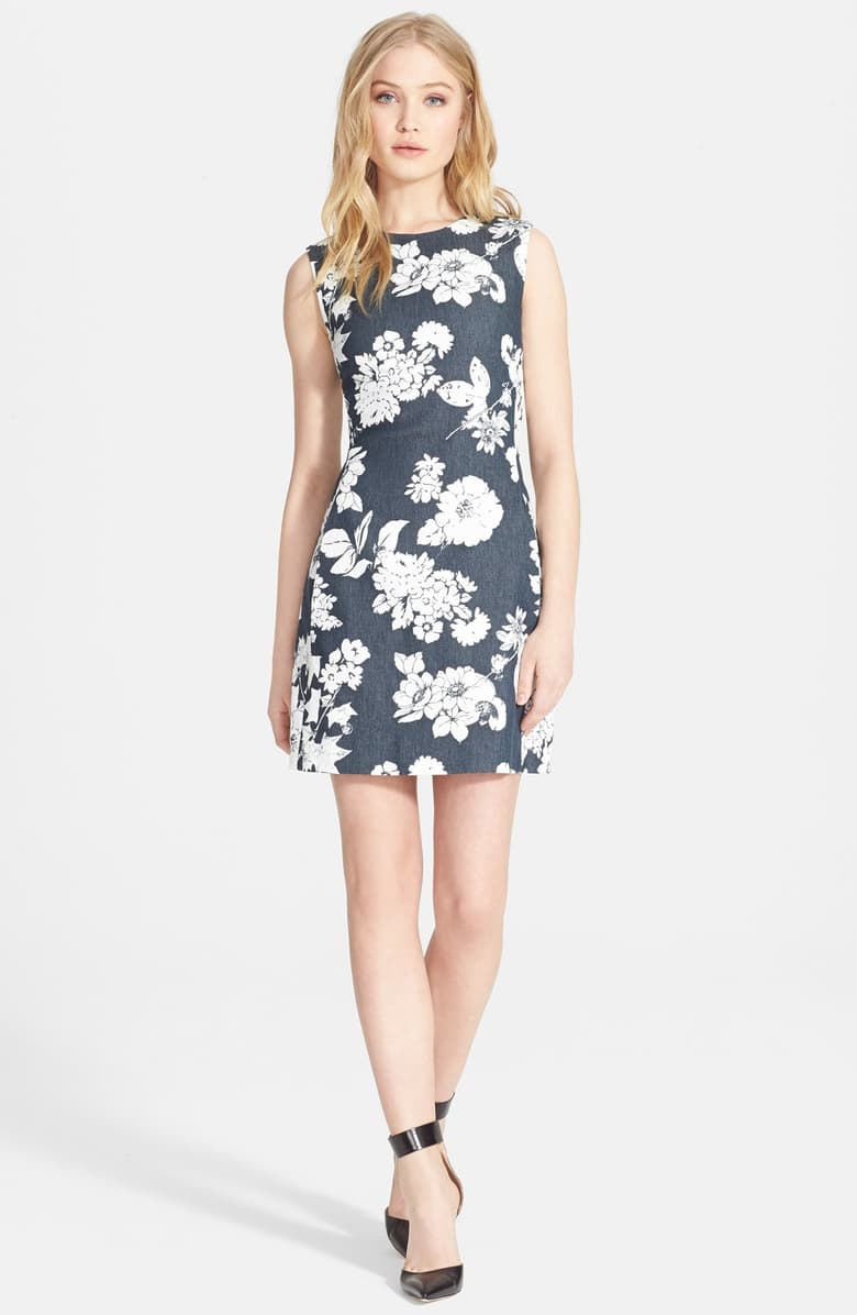 L'AGENCE 'Françoise' Fitted Floral Print Denim Dress
